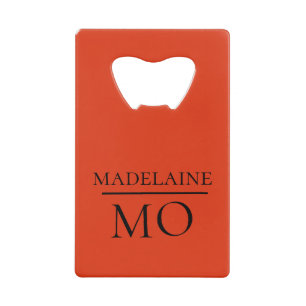 Monogram Black Red Personal Name Gift  Credit Card Bottle Opener