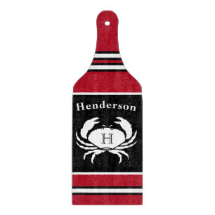 Monogram Black Red White Crab Nautical Cutting Cutting Board