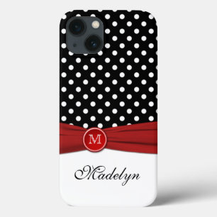 Monogram Black Red White Polka Dot iPad Air Case