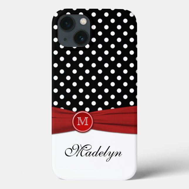 Monogram Black Red White Polka Dot iPad Air Case (Back)