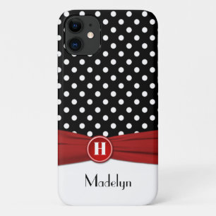 Monogram Black Red White Polka Dot iPhone 11 case