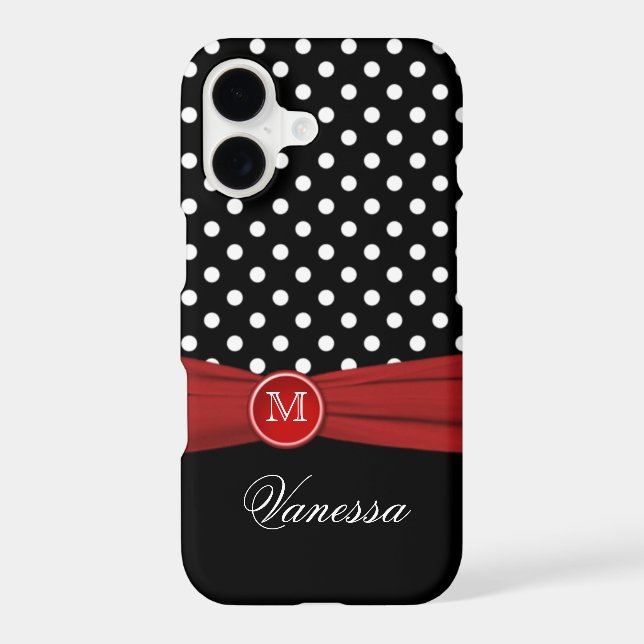 Monogram Black Red White Polka Dot iPhone 7 Case (Back)