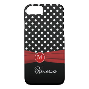 Monogram Black Red White Polka Dot iPhone 7 Case