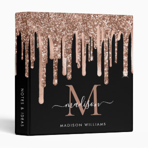Monogram Black Rose Gold Dripping Metal Glitter Binder