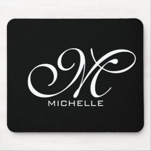 Monogram Black Script Personalized Mouse Pad