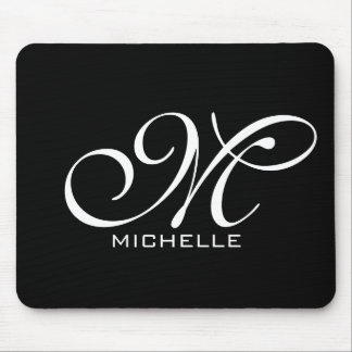 Monogram Black Script Personalized Mouse Pad