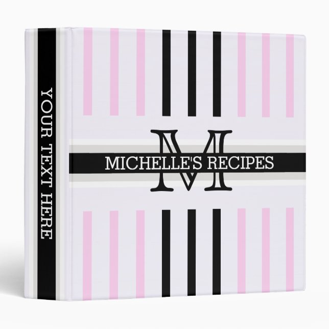 Monogram Black Shampoo Stripes Pattern Recipes Binder (Front/Spine)