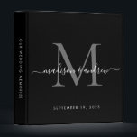 Monogram Black Silver Grey Script Wedding Album Binder<br><div class="desc">Elegant Monogram Silver Grey Slate Black White Script Name Wedding Memories Photo Album Story 3 ring binder</div>