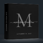 Monogram Black Silver Grey Script Wedding Album Binder<br><div class="desc">Elegant Monogram Silver Grey Slate Black White Script Name Wedding Memories Photo Album Story 3 ring binder</div>