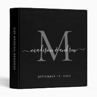 Monogram Black Silver Grey Script Wedding Album
