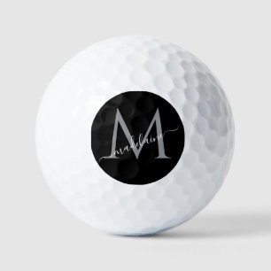 Monogram Black Silver Modern Elegant  Golf Balls