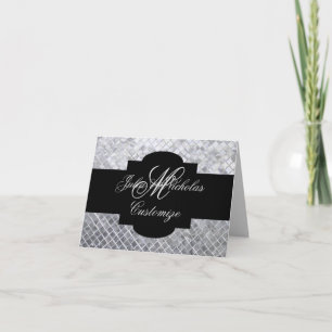 Monogram Black & Silver Mosaic Tiles Note Card
