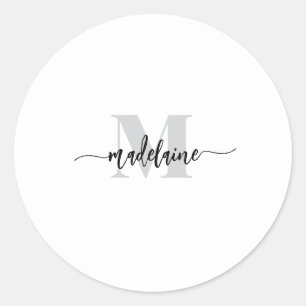 Monogram Black Silver White Personal Classic Round Sticker