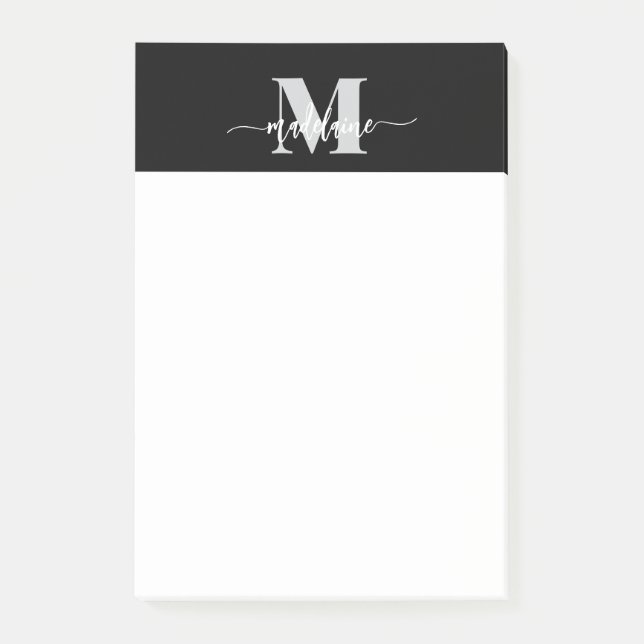 Monogram Black Silver White  Personal Post-it Notes (Front)