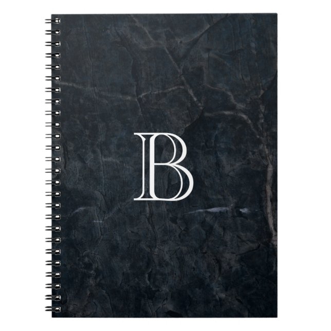 Monogram Black Stone Abstract Grunge Texture Notebook (Front)