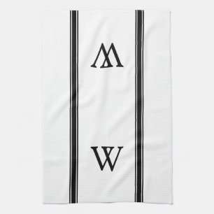 Monogram Black Stripe Personalized Kitchen Towel