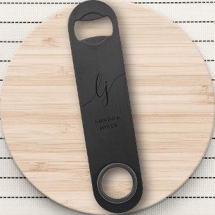 Monogram Black Stylish Modern Minimalist Elegant Bar Key