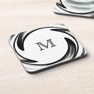 Monogram Black Swirl Abstract Art #2 Coaster