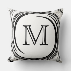 Monogram Black Swirl Abstract Throw Pillow