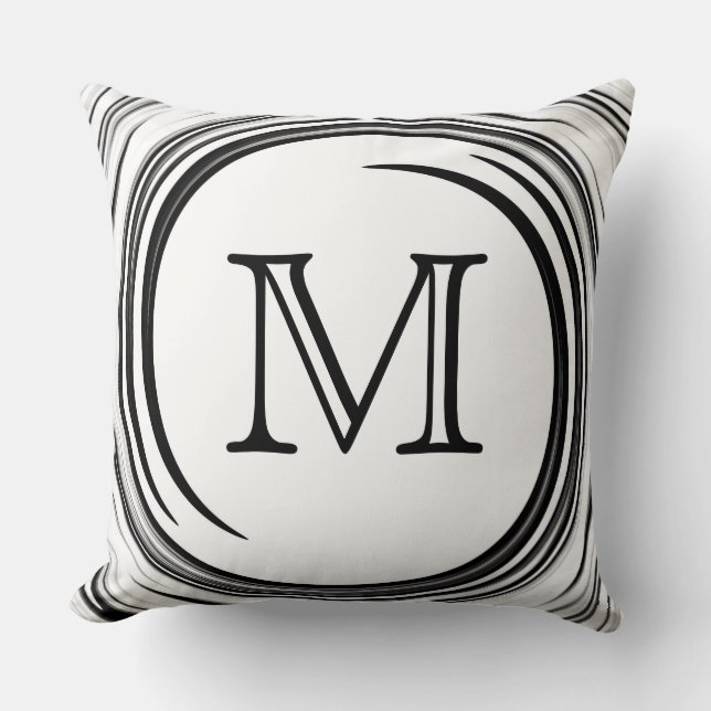 Monogram Black Swirl Abstract Throw Pillow (Front)