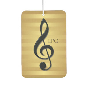 Monogram Black Treble Clef on Golden Stripes Air Freshener