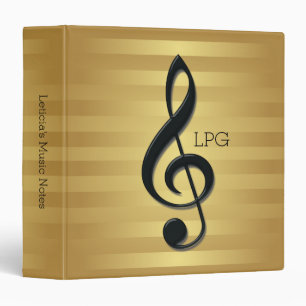 Monogram Black Treble Clef on Golden Stripes Binder