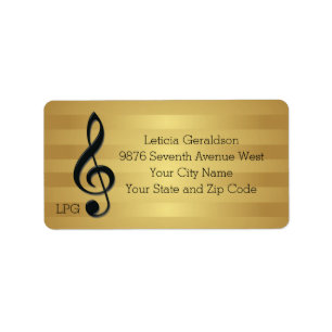 Monogram Black Treble Clef on Golden Stripes Label