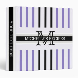 Monogram Black Ube Stripes Pattern Recipes Binder