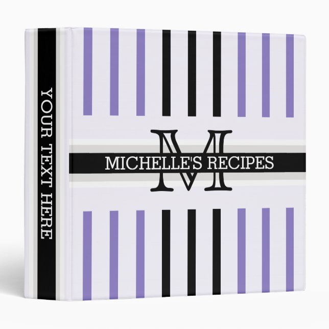 Monogram Black Ube Stripes Pattern Recipes Binder (Front/Spine)