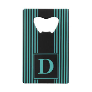 Monogram Black/Verdigris Green Blue Pinstripe Wallet Bottle Opener