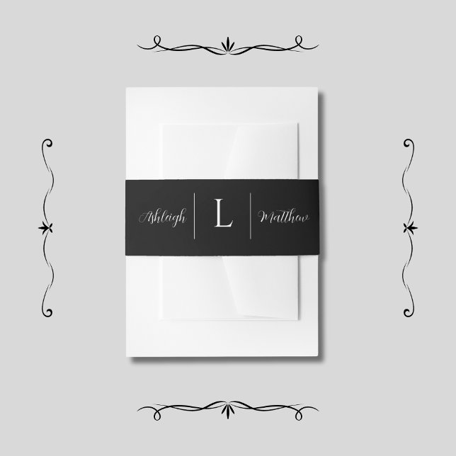 Monogram Black Wedding Belly Band Invitation Belly Band (Creator Uploaded)
