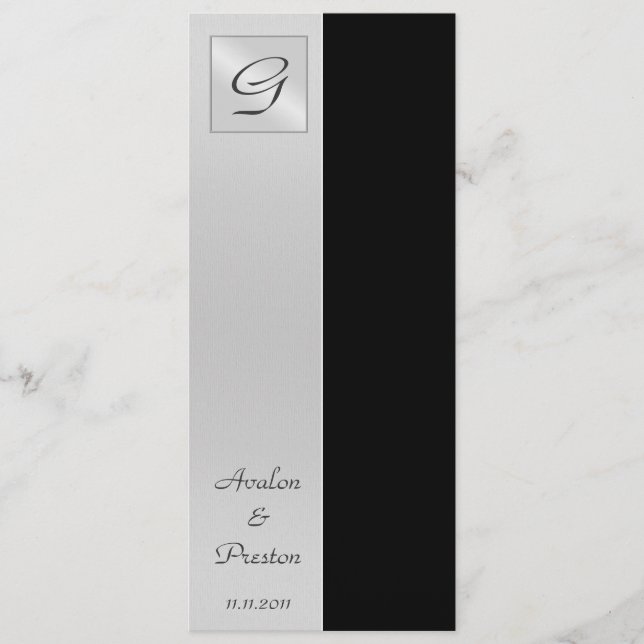 Monogram Black Wedding Program Invitation (Front)