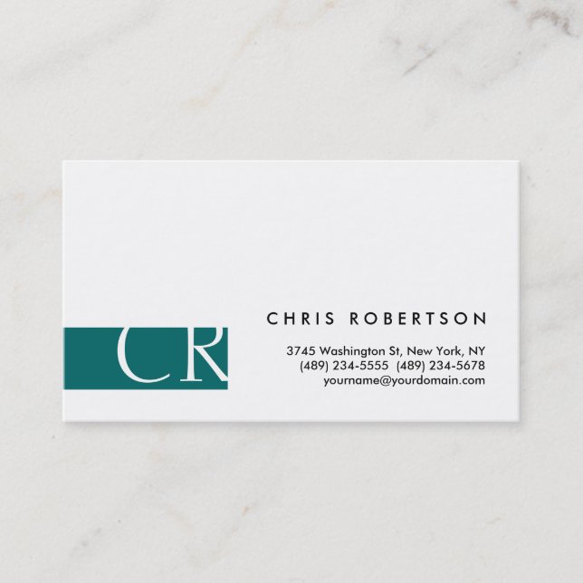 Monogram Black White Blue Green Business Card (Front)