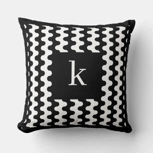 Monogram Black White Bold Wavy Pattern Throw Pillow