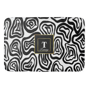 Monogram Black White brushed texture Bath Mat