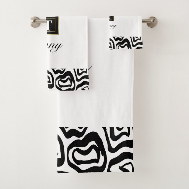 Monogram Black White brushed texture Bath Towel Se (Insitu)