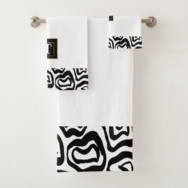 Monogram Black White brushed texture Bath Towel Set (Insitu)