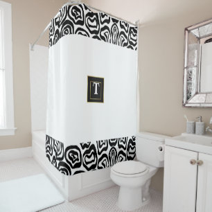 Monogram Black White brushed texture Shower Curtai