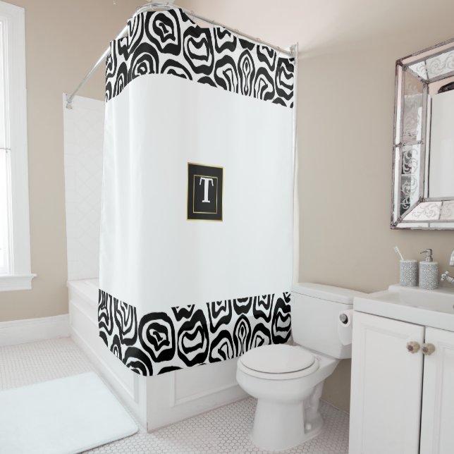 Monogram Black White brushed texture Shower Curtai (In Situ)