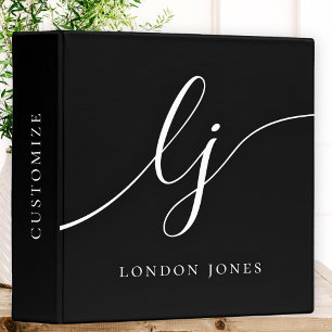 Monogram Black White Calligraphy Script 2 Initials Binder