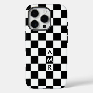 Monogram Black White Chequered Pattern iPhone 16 Pro Case