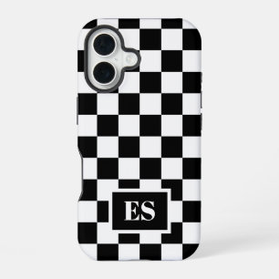 Monogram Black White Chequered Pattern iPhone 16 Case