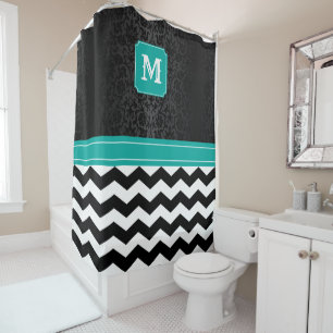 Monogram Black / White Chevron Pattern with Teal
