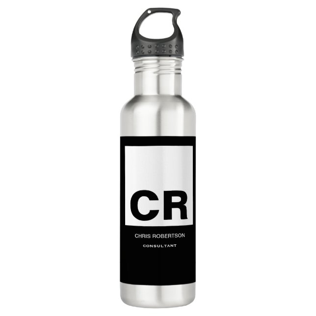 Monogram Black White Create Custom Gift 710 Ml Water Bottle (Front)