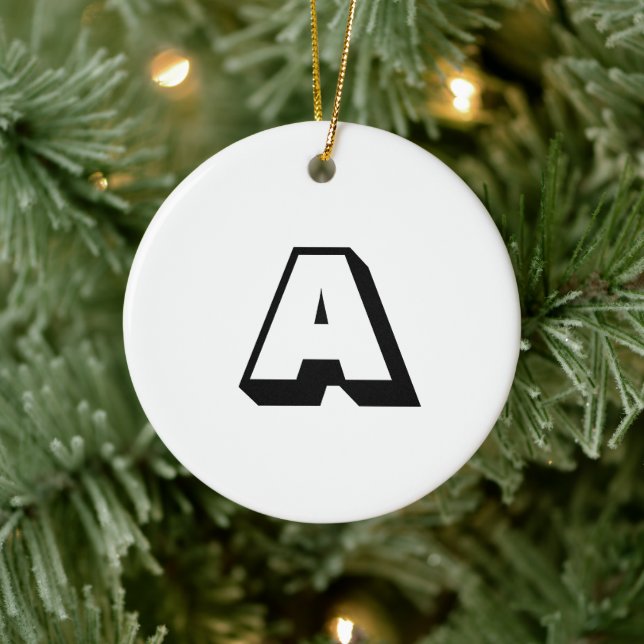 Monogram black & white custom initial Christmas Ceramic Ornament (Tree)