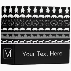Monogram Black White Cute Animals Pattern #2 Binder
