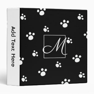 Monogram   Black & White Cute Puppy Dog Paw Print Binder