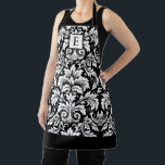 Monogram Black White Damask Apron<br><div class="desc">An elegant black and white damask pattern decorates this baking apron. Personalize it with your initial monogram. Designed for you by Blackberry Boulevard.</div>
