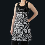 Monogram Black White Damask Apron<br><div class="desc">An elegant black and white damask pattern decorates this baking apron. Personalize it with your initial monogram. Designed for you by Blackberry Boulevard.</div>