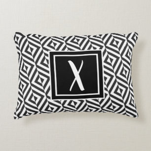 Monogram Black & White Diamond Pattern Accent Pillow